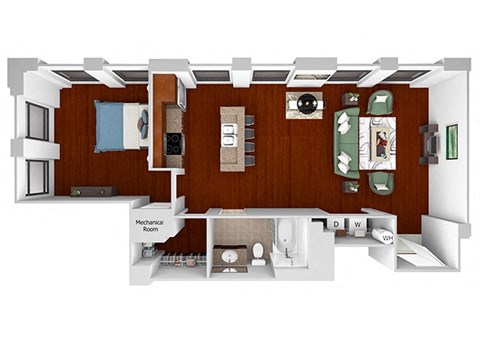 Floor plan for 1 bed, 1 bath, 800 sqft